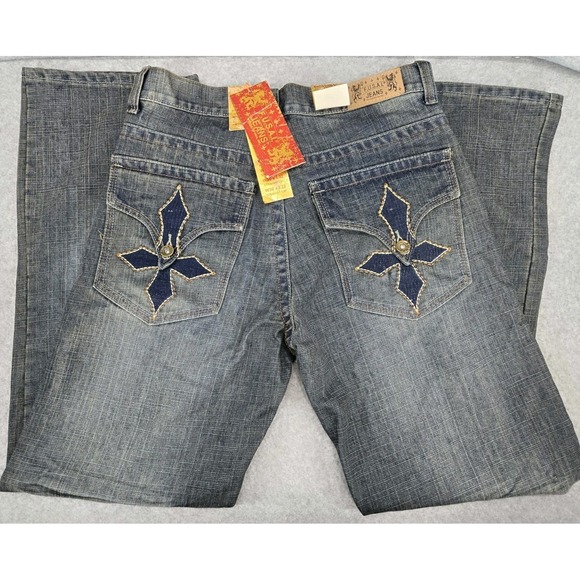 NWT MEN FUSAI COMFORT SLIM‎ STRAIGHT FIT MEDIUM DISTRESSED WHISKERED Y2K 30x32 - Picture 1 of 7
